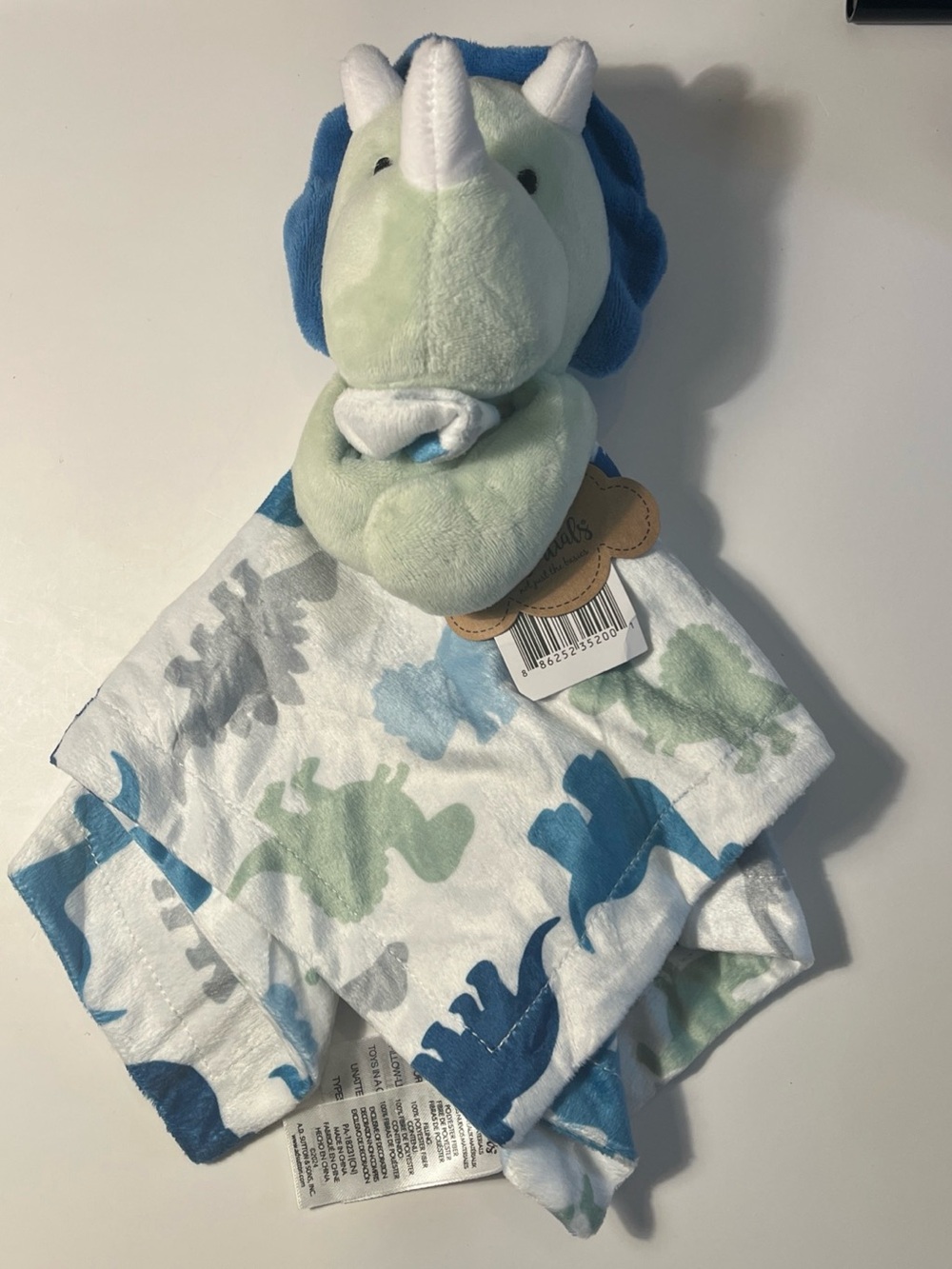 Baby Essentials Light Blue & Light Green Triceratops Lovey